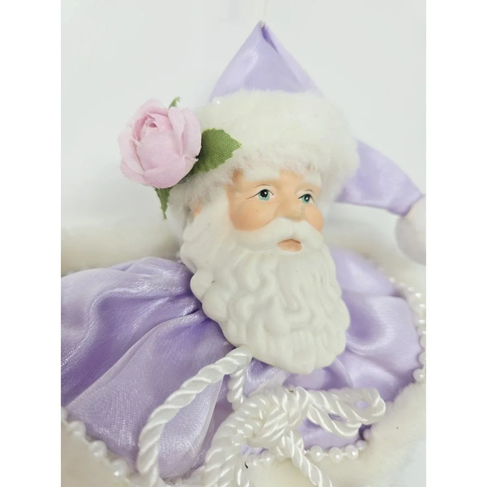 Vintage Santa Head Ornament Or Shelf Sitter White  Purple w Porcelain Face Lot 6